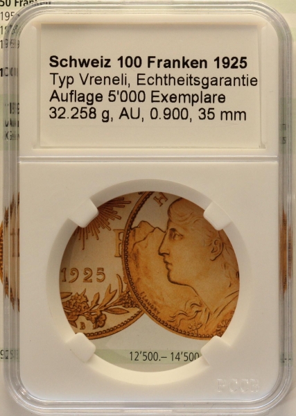 Slab fertig beschriftet, für 100 Franken 2025 B Goldvreneli